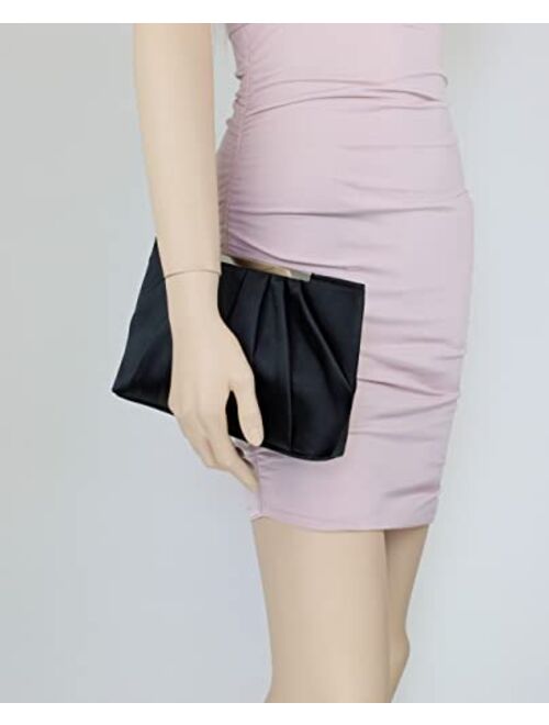 Girly Handbags Womens Satin Pleated Top Frame Clutch Bag