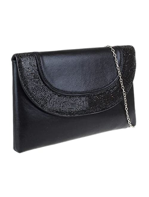 Girly Handbags Womens Glitter Flat Diamante Clutch Bag