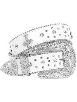 Balteus Women Men Rhinestone Belt,Fashion Western Cowgirl Cowboy Bling Studded Design Leather Belt Diamond Belt for Jeans