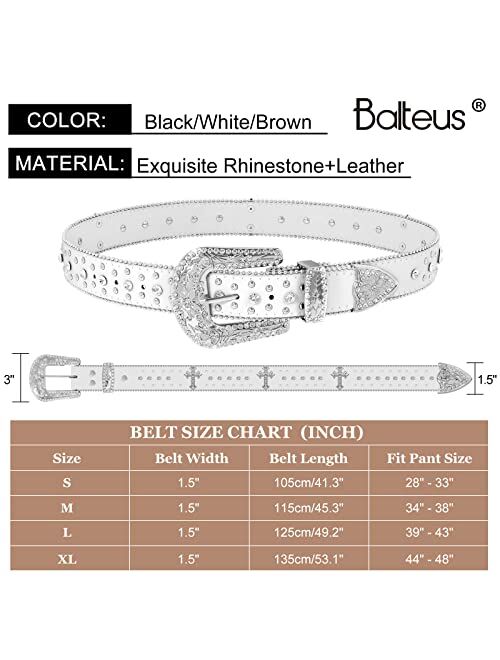 Balteus Women Men Rhinestone Belt,Fashion Western Cowgirl Cowboy Bling Studded Design Leather Belt Diamond Belt for Jeans