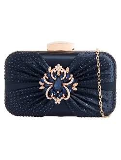 Girly Handbags Womens Satin Brooch Gemstones Compact Clutch Bag