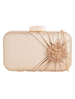 Girly Handbags Womens Glitter Brooch Hard Compact Clutch Bag