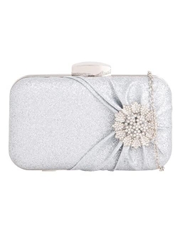 Girly Handbags Womens Glitter Brooch Hard Compact Clutch Bag