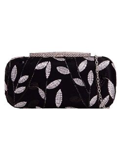 Girly Handbags Womens Embroidered Leaves Compact Clutch Bag
