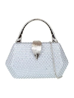 Girly Handbags Womens Glitter Leaf Compact Metallic Handle Clutch Bag
