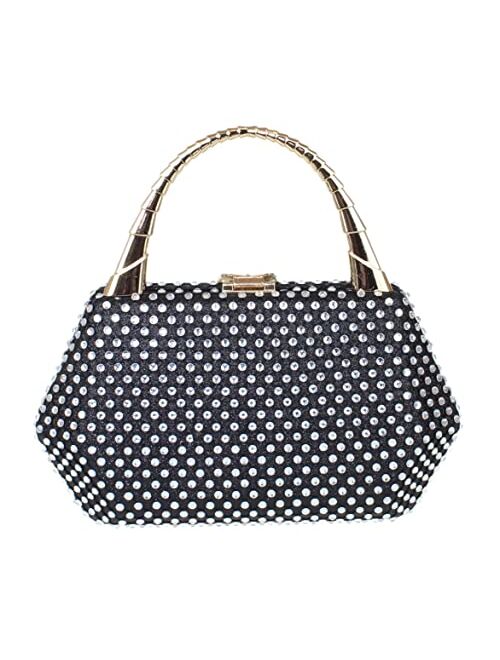 Girly Handbags Womens Glitter Leaf Compact Metallic Handle Clutch Bag