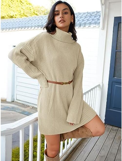 LILLUSORY Women Turtleneck Batwing Sleeve Sweater Mini Dress Cozy Oversized Tunic Pullover Long Knit Tops