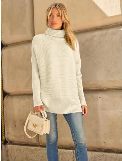 LILLUSORY Womens Turtleneck Oversized Tunic Fall Sweaters 2022 Long Batwing Sleeve Spilt Hem Pullover Knit Sweater Tops