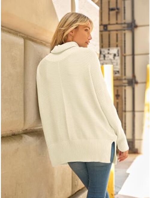 LILLUSORY Womens Turtleneck Oversized Tunic Fall Sweaters 2022 Long Batwing Sleeve Spilt Hem Pullover Knit Sweater Tops
