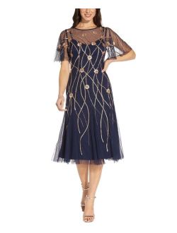 Flutter-Sleeve Embellished Party Dress