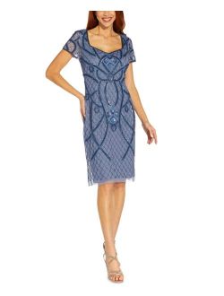 Beaded Back-Cutout Sheath Dress