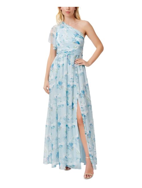 Adrianna Papell Floral-Print One-Shoulder Gown