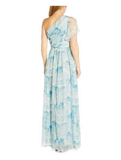 Adrianna Papell Floral-Print One-Shoulder Gown