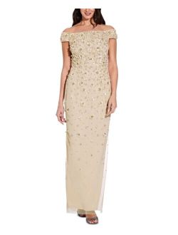 Off-The-Shoulder 3-D Beaded Gown