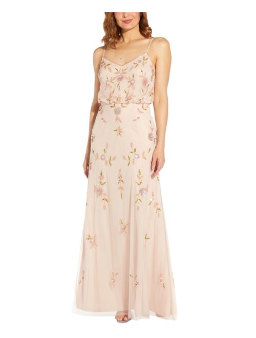Adrianna Papell Women's Floral-Beaded Blouson Gown