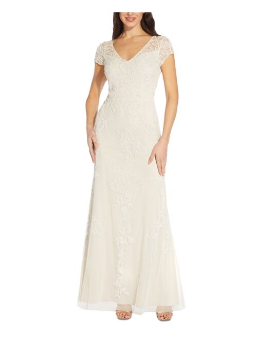 Adrianna Papell Beaded V-Neck Gown