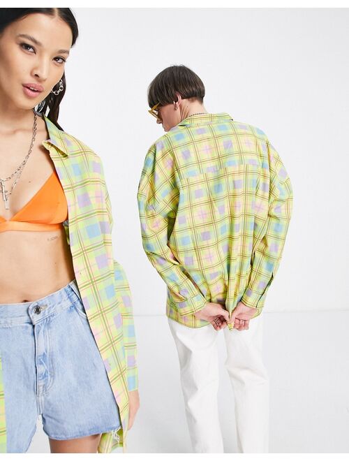 COLLUSION Unisex oversized linen check shirt