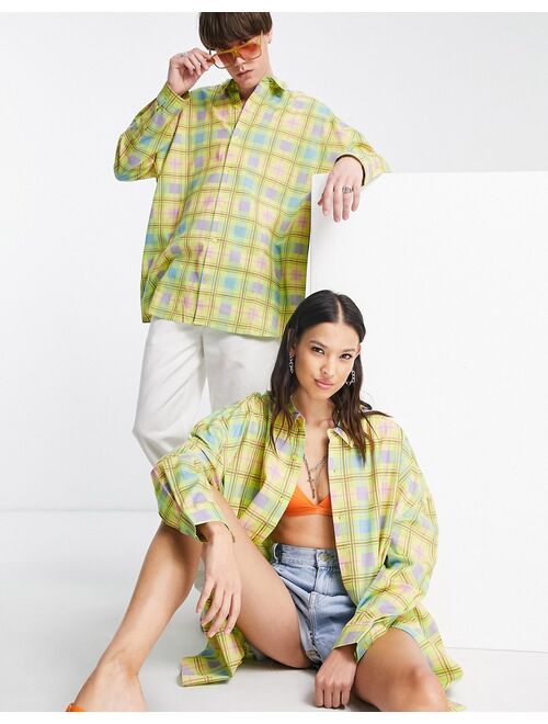 COLLUSION Unisex oversized linen check shirt