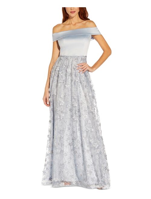Adrianna Papell Off-The-Shoulder Embroidered Gown