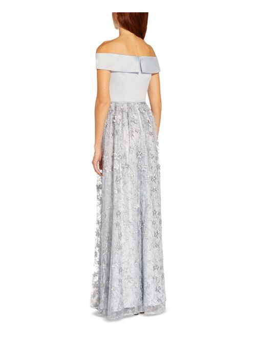 Adrianna Papell Off-The-Shoulder Embroidered Gown