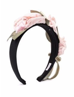 floral-applique velvet-trim hairband