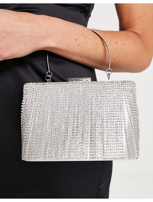 ASOS DESIGN grab bag with diamante fringe and top handle with detachable cross-body strap in silver