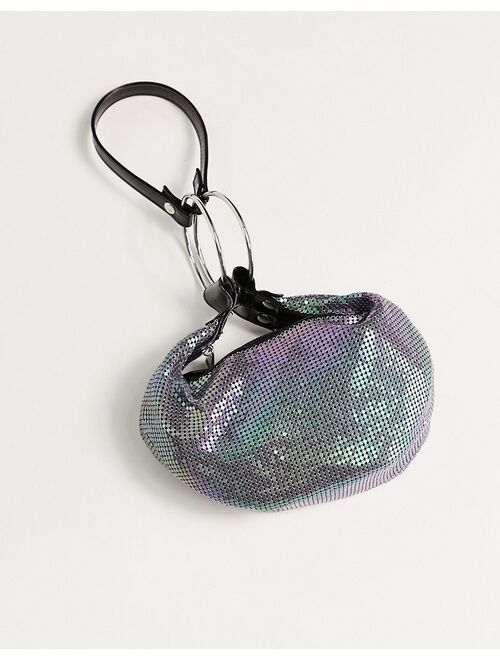 ASOS DESIGN chainmail clutch with interchangeable strap in iridescent