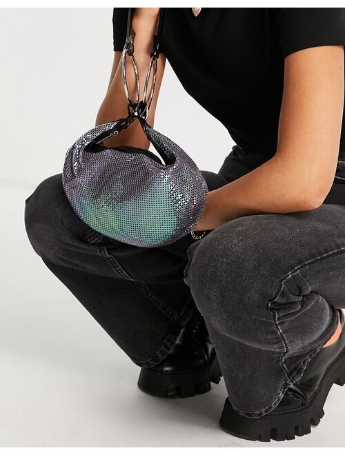 ASOS DESIGN chainmail clutch with interchangeable strap in iridescent