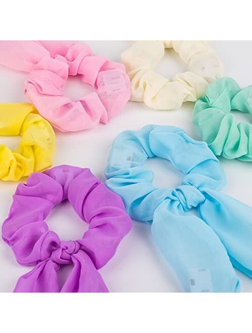 Pozilan 6PCS Light Up Hair Bows Scrunchies - LED Rabbit Bunny Ear Scrunchie Colorful Glow Hair Bands Ponytail Holder Glow in the Dark Hair Accessories Neon Party Decorati