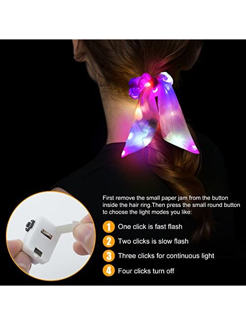 Pozilan 6PCS Light Up Hair Bows Scrunchies - LED Rabbit Bunny Ear Scrunchie Colorful Glow Hair Bands Ponytail Holder Glow in the Dark Hair Accessories Neon Party Decorati