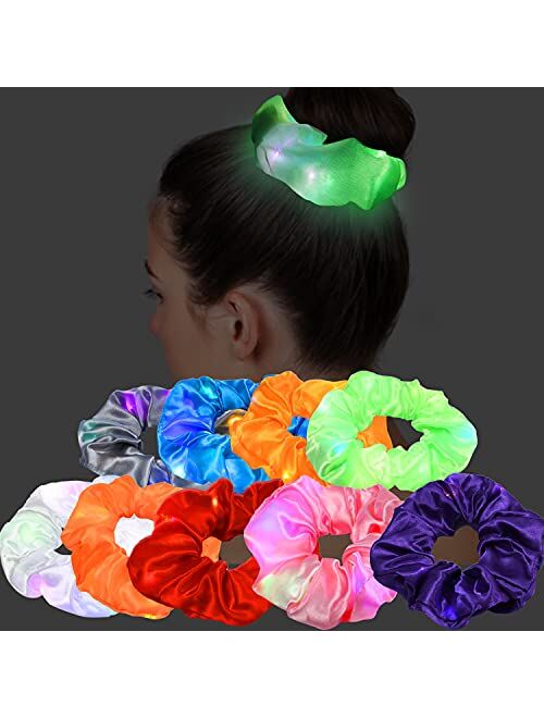 Eptbsdu 9 Pcs LED Light Hair Scrunchies for Women Girls, Light Up Satin Elastic Bands Hair Tie Ropes with 3 Light Modes, Soft Luminous Silk Scrunchy Bands for Halloween C