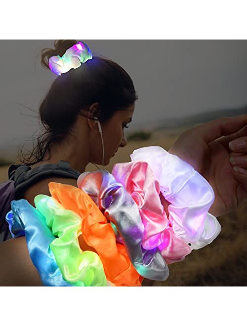 Eptbsdu 9 Pcs LED Light Hair Scrunchies for Women Girls, Light Up Satin Elastic Bands Hair Tie Ropes with 3 Light Modes, Soft Luminous Silk Scrunchy Bands for Halloween C