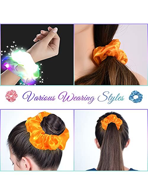Eptbsdu 9 Pcs LED Light Hair Scrunchies for Women Girls, Light Up Satin Elastic Bands Hair Tie Ropes with 3 Light Modes, Soft Luminous Silk Scrunchy Bands for Halloween C