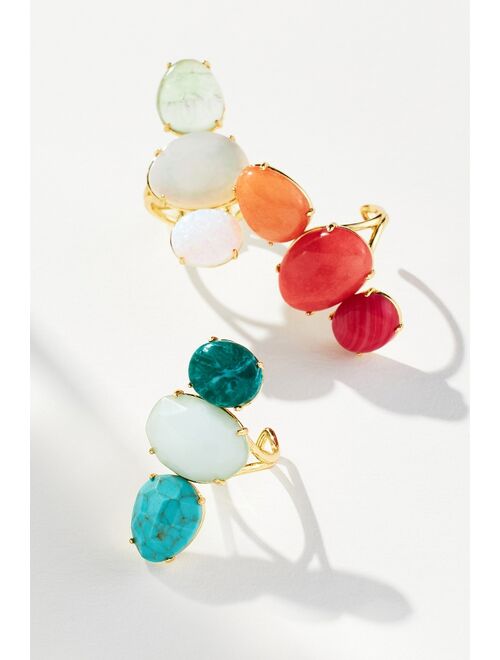Anthropologie Linear Gold Plated Adjustable Stone Ring