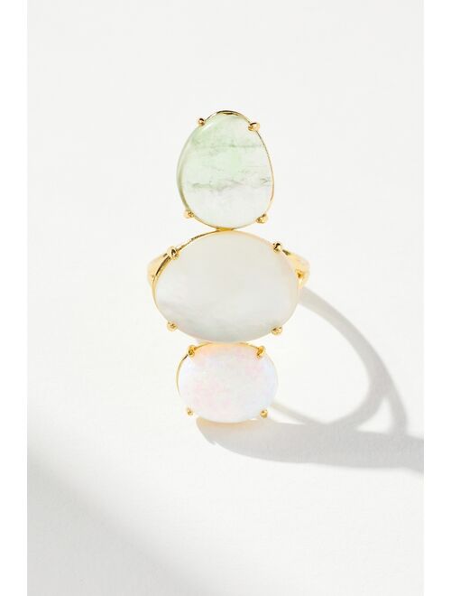 Anthropologie Linear Gold Plated Adjustable Stone Ring