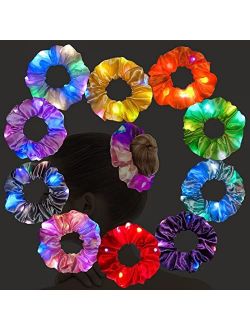10 Pcs LED Hair Scrunchies, Windspeed 10 Color Light Up Hair Scrunchies Bright Hair Scrunchies For Glow In Dark Scrunchies For Girls Women