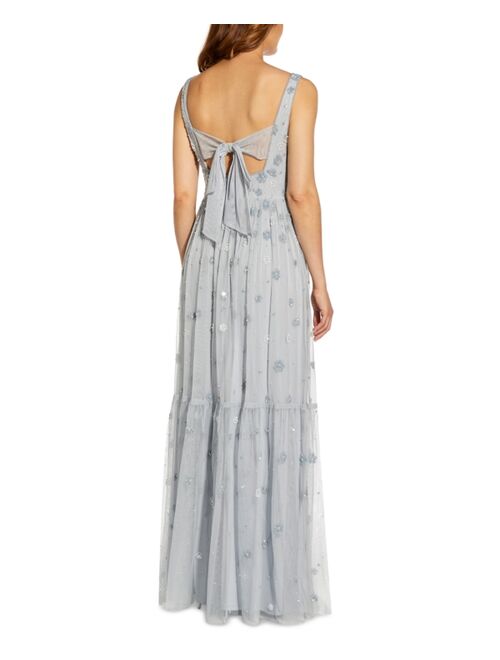 Adrianna Papell Square-Neck Beaded Boho Gown