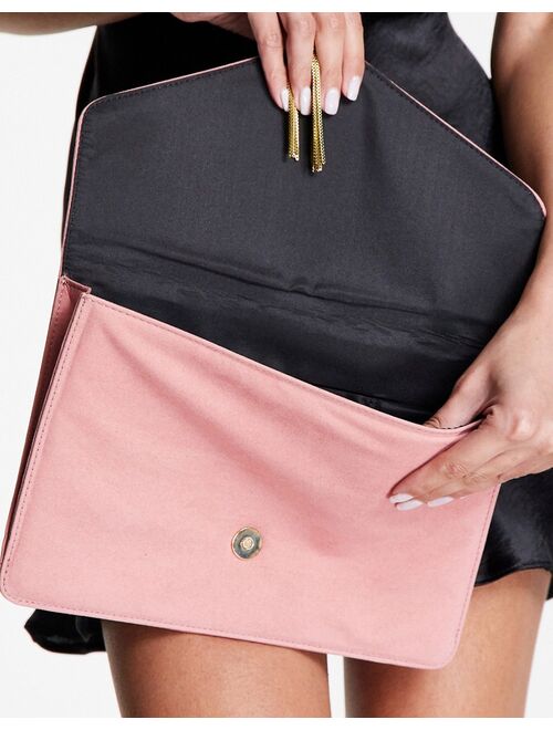 ASOS DESIGN tassel clutch bag in pink