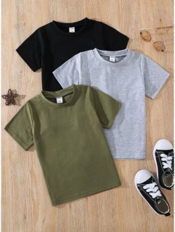 Toddler Boys 3pcs Solid Round Neck Tee