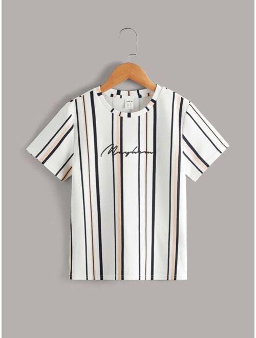 SHEIN Boys Striped Letter Graphic Tee