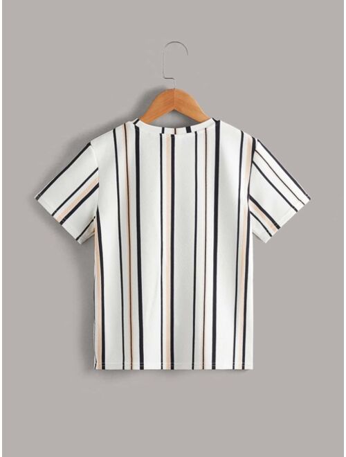 SHEIN Boys Striped Letter Graphic Tee
