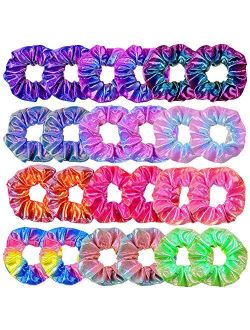 OCATO 24Pcs Hair Scrunchies for Girls Shiny Metallic Scrunchies Cute Elastic Hair Bands Scrunchy Hair Ties Ponytail Holder for Girls Women Hair Accessories with a Gift Ba
