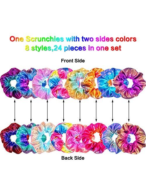 Tatuo 24 Pieces Shiny Metallic Scrunchies Hair Scrunchies Elastic Hair Bands Scrunchy Hair Ties Ropes for Women or Girls Hair Accessories, Large (Rainbow Colors)