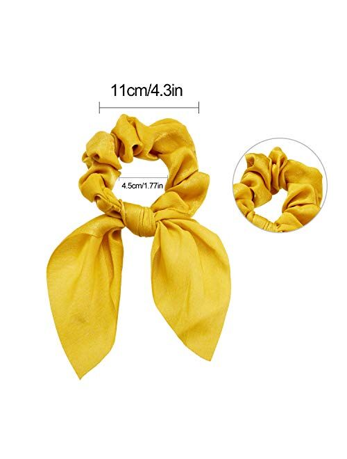 Yaomiao 12 Pieces Bow Hair Scrunchies Rabbit Bunny Ear Scrunchies Silk Bow Bowknot Scrunchies Bobbles Elastic Hair Ties Ropes Ponytail Holder Accessories for Women Girls