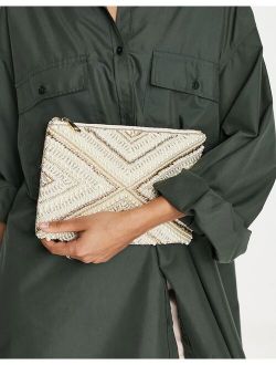 beaded clutch in off white and gold