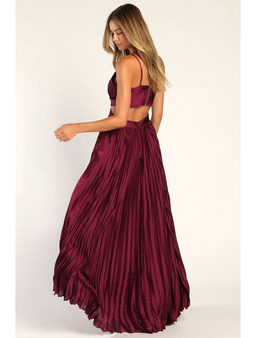 Lulus Got the Glam Plum Purple Pleated Cutout Maxi Dress