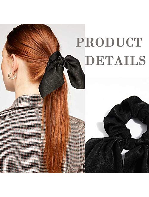 Aileam 6PCS Hair Scrunchies Satin SilkRabbit Bunny Ear Bow Bowknot Scrunchie Bobbles Elastic Hair Ties Bands Ponytail Holder for Women Accessories