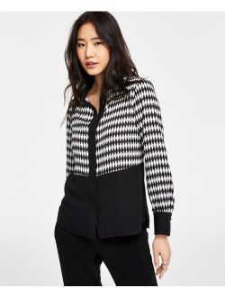 Women's Diamond-Print Button-Front Blouse, Created for Macy's
