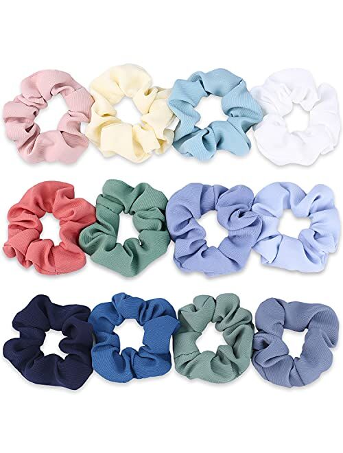 IVARYSS Cute Hair Scrunchies for Girls and Women, 12 PCS Premium Twill Fabric Scrunchy, Soft Elastic Bands Ponytail Holder Hair Accessories