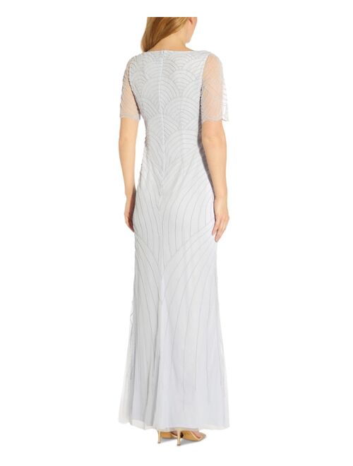 Adrianna Papell V-Neck Beaded Gown